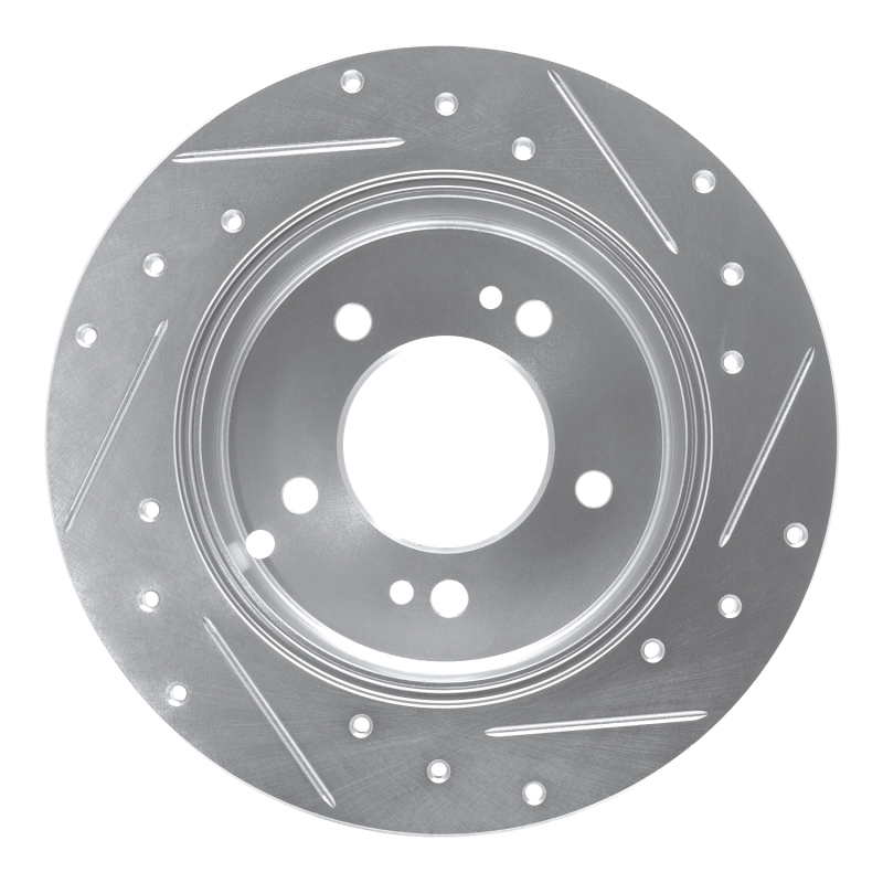 Kia Rondo Brake Rotor (1) - Rear Left - R1 Concepts - Drilled & Slotted - Silver - `07-`12
